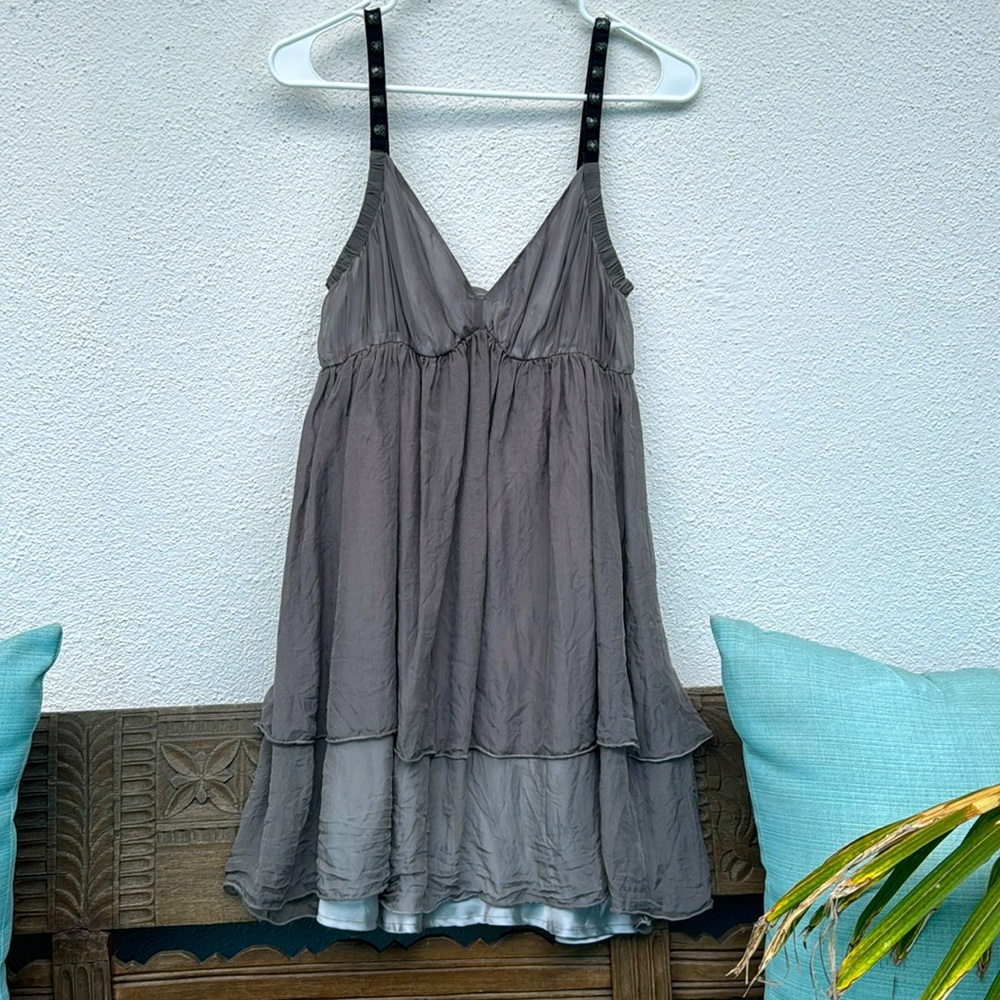 Grey Flowing Silk Mini Dress